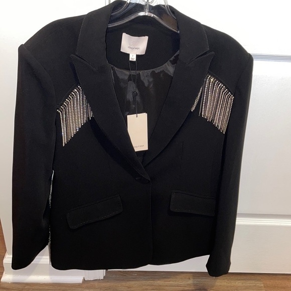 NWT Cinq a Sept Ira Crystal Fringe Black Blazer Size 2 - Picture 1 of 9